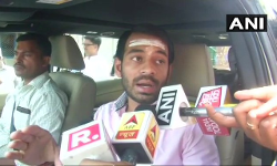 RJD leader Tej Pratap Yadav leading over JD(U)s Raj Kumar Ray in Hasanpur Assembly Constituency RJD leader Tej Pratap Yadav leading over JD(U)s Raj Kumar Ray in Hasanpur Assembly Constituency