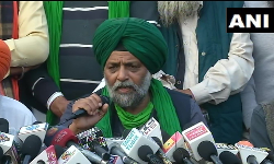 Jagmohan Singh, General secretary of Bharti Kisan Union reacts before media at Singhu Border