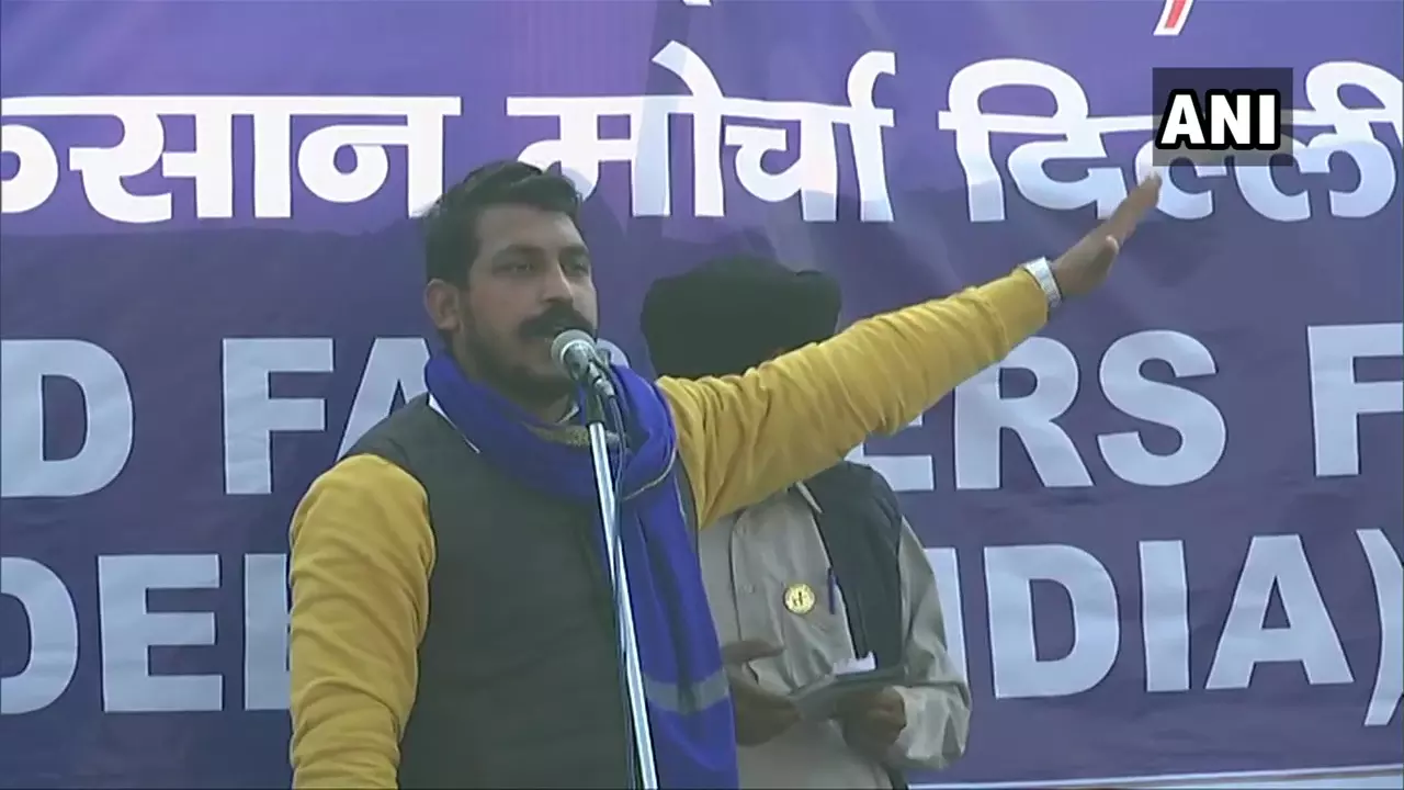 Bhim Army Chief Chandra Shekhar addresses protesting farmers at Singhu border Bhim Army Chief Chandra Shekhar addresses protesting farmers at Singhu border