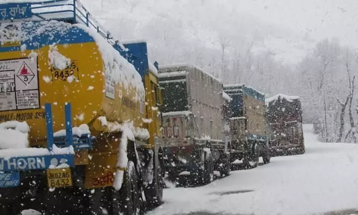 Jammu-Srinagar national highway closed after snowfall, vehicles stranded