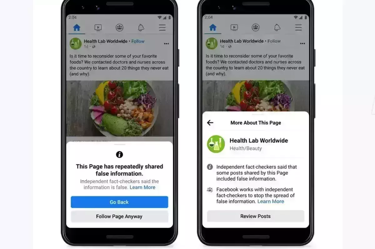 Users to receive alert message from FB if they are interacting with falsity