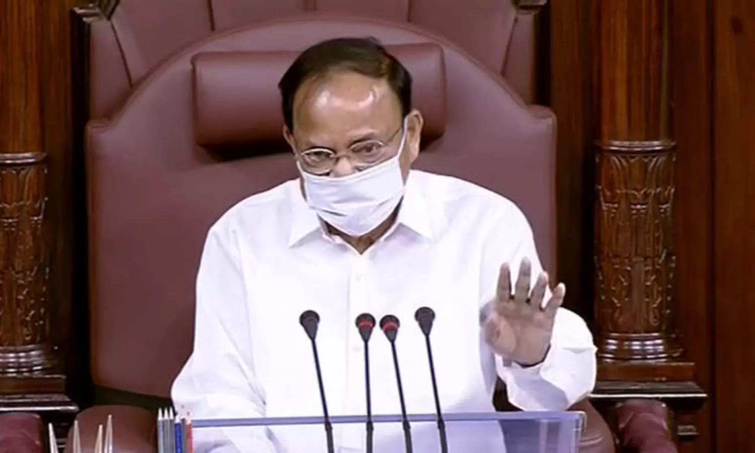 Sacredness of House destroyed: Vice-President Naidu breaks down