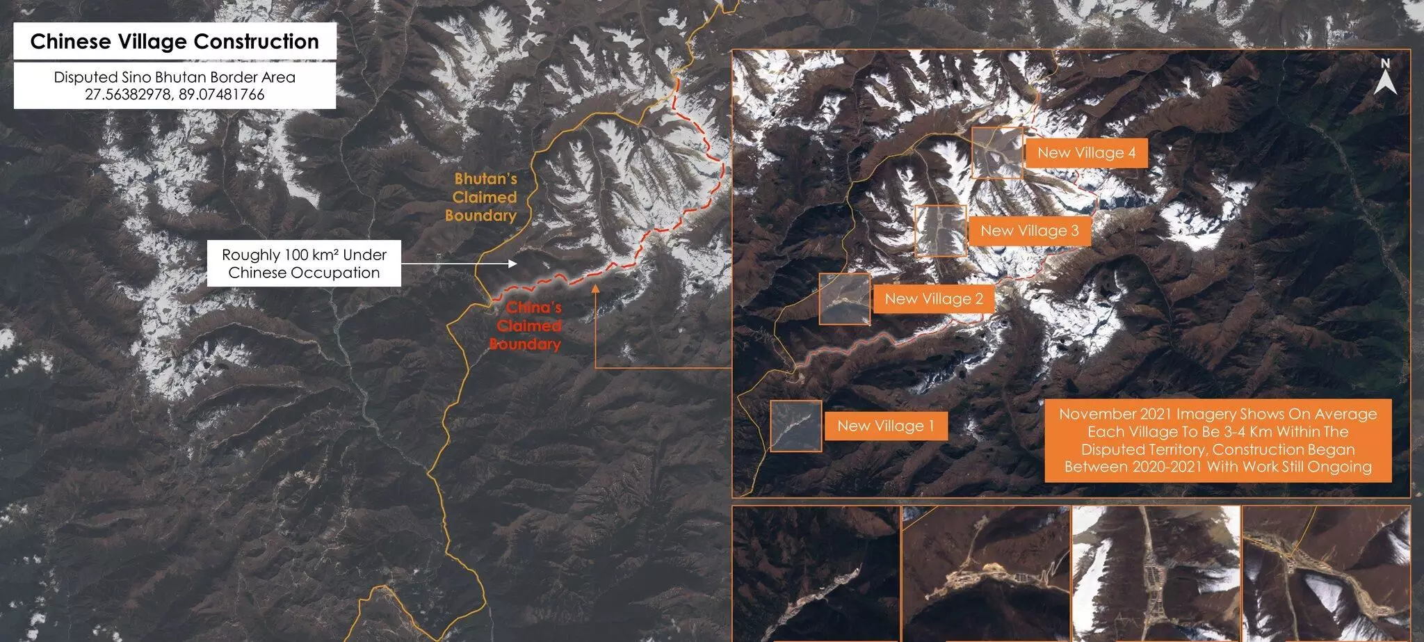 Satellite images show China built 4 villages in Bhutanese territory over a year