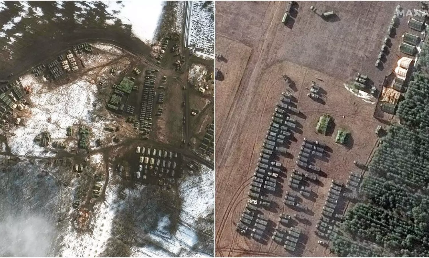 Satellite images show Ukraine border teeming with Russian military vehicles