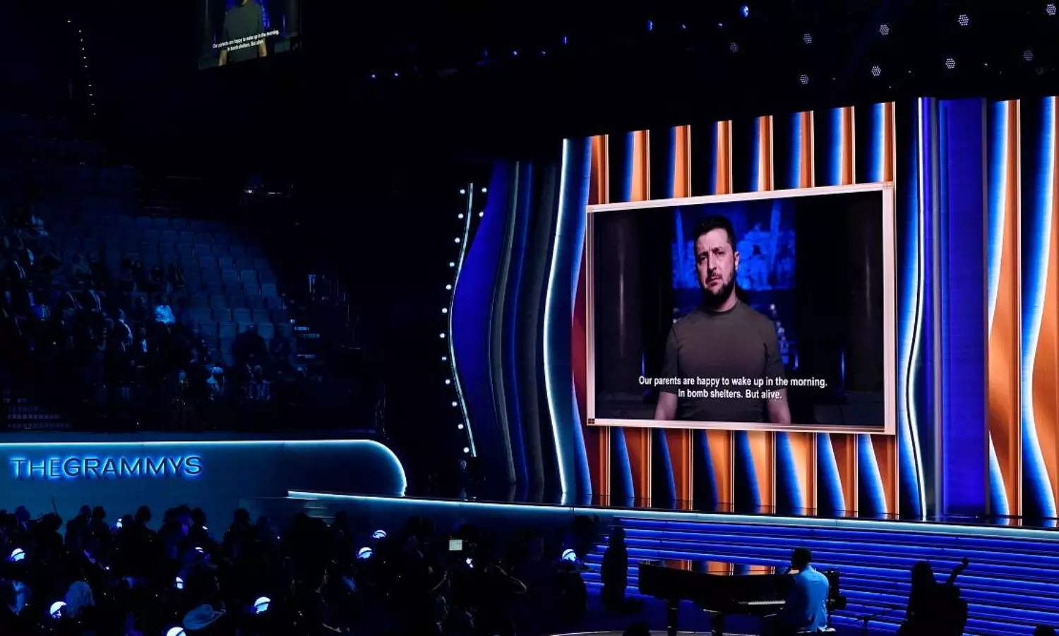 Zelensky tells Grammys to fill deadly silence with music