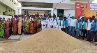 Telangana farmers bin paddy in front of BJP MPs house