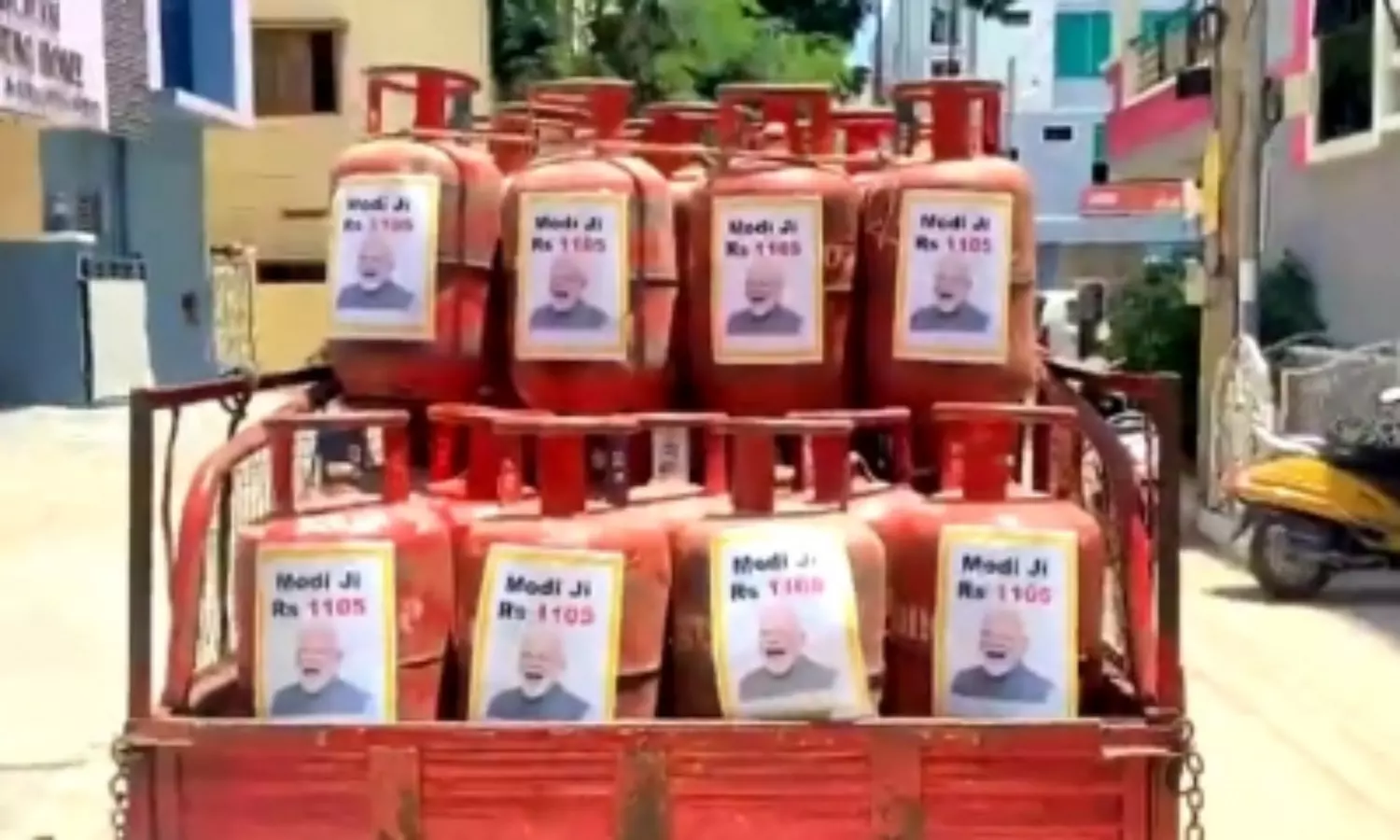 TRS pastes Narendra Modis face on LPG cylinders
