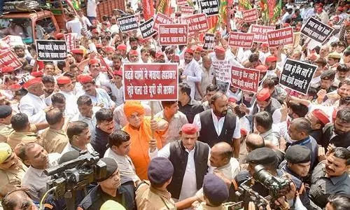 UP police stop Akhilesh Yadavs mega protest march