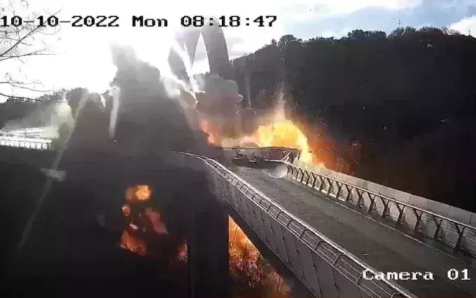 Fire on the street, smoke on an broken bridge: Russia rips Ukraine apart
