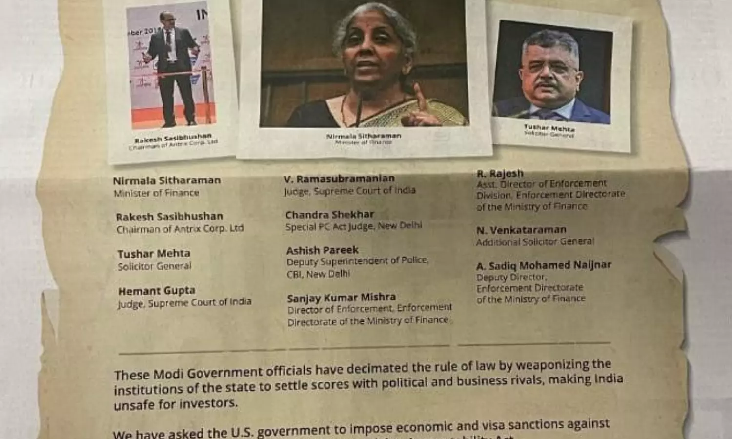 Ad in Wall Street Journal says India unsafe for investment, seeks US sanction on FM, others