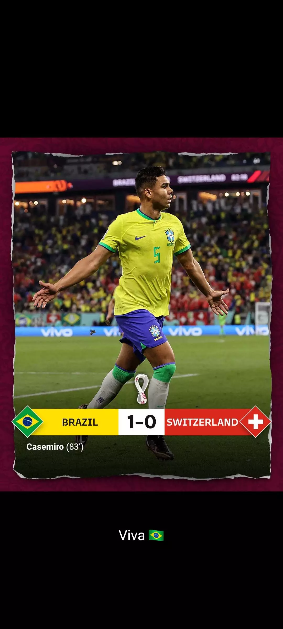 Brazil clinches spot in top 16 after a 1-0 win over Switzerland