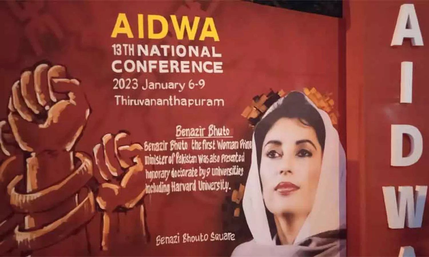 Enraged BJP on seeing Benazir Bhutto’s photo in AIDWA poster slams CPI (M)