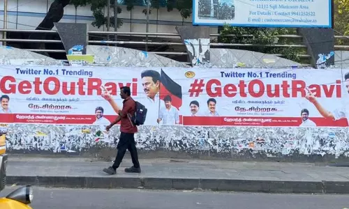 Day after Gov walks out of TN Assembly, posters with #GetOutRavi appear in city