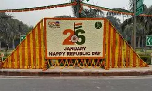 Roundabouts, traffic islands decorated with intricate floral patterns on Republic Day
