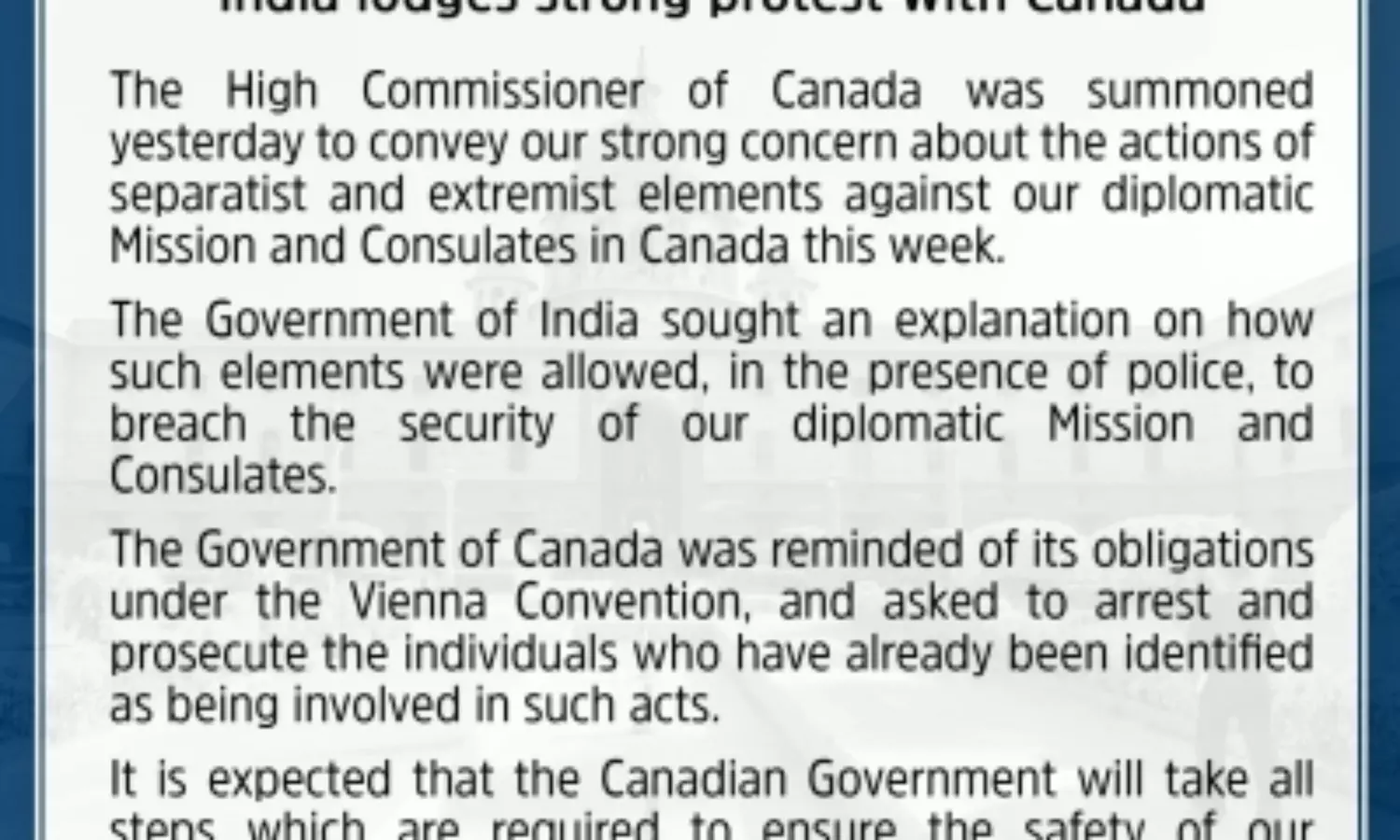 Canadian envoy summoned by India over Khalistan protests; asks for explanation