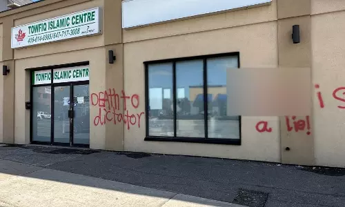 Islamophobic vandalism: hate-motivated graffiti spraypainted outside mosque in Canada