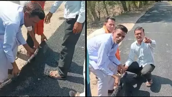 Villagers hand-lift newly built road under PM Rural Road Scheme in Maharashtra Villagers hand-lift newly built road under PM Rural Road Scheme in Maharashtra