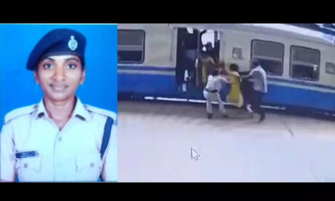 Heroic woman constable saves passenger from train mishap in Hyderabad-Video Heroic woman constable saves passenger from train mishap in Hyderabad-Video