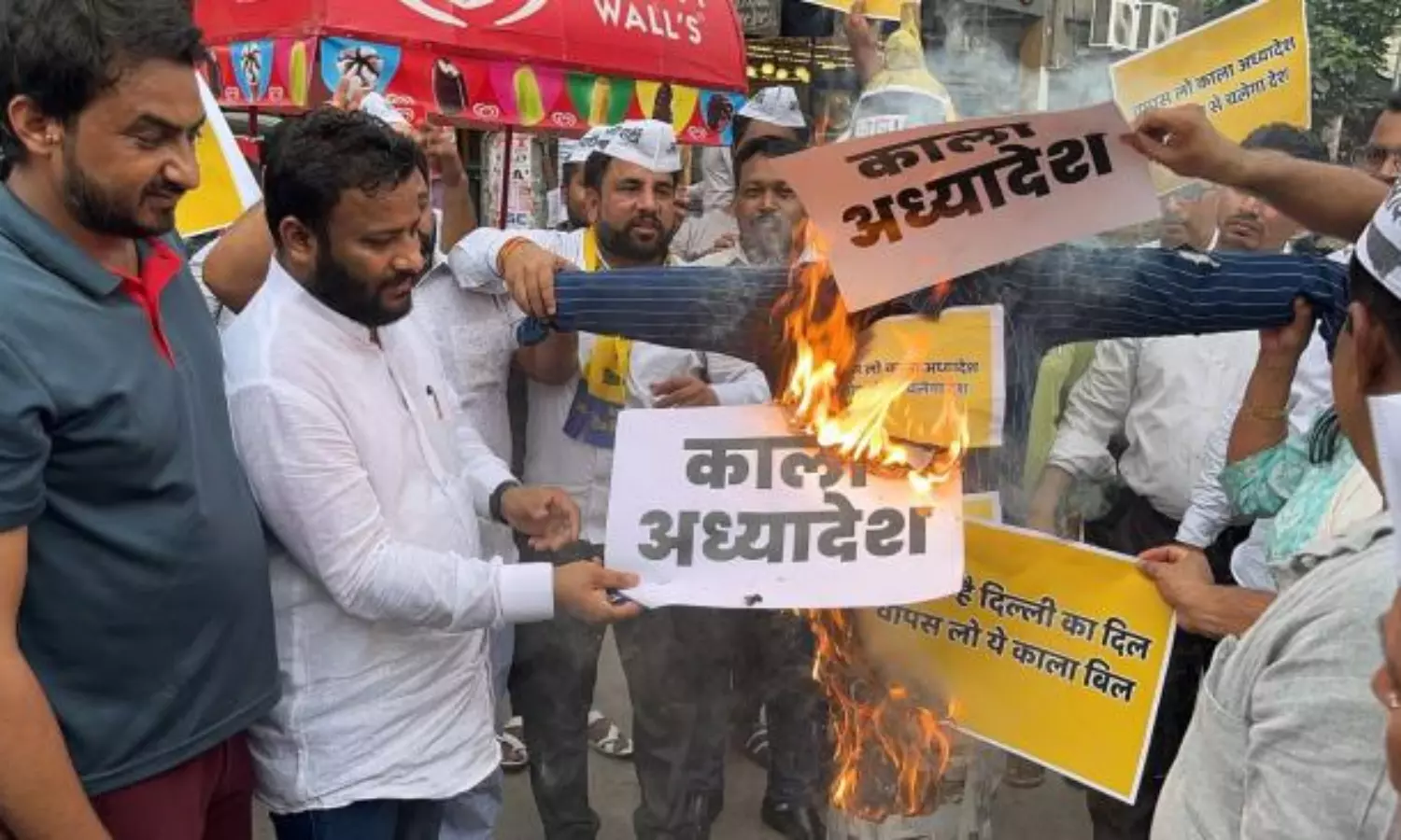 Centre’s Delhi ordinance: AAP stages protest, burns effigies