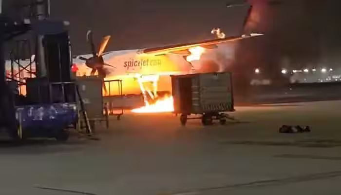 SpiceJet aircraft catches fire at Delhi airport