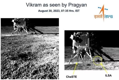 Chandrayaan -3 rover Pragyan takes snaps of moon lander Vikram
