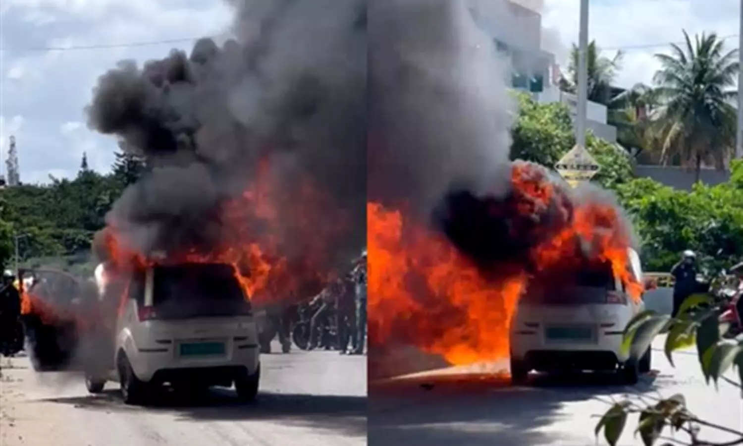 Electric car caught fire in Bengaluru, narrow escape for two