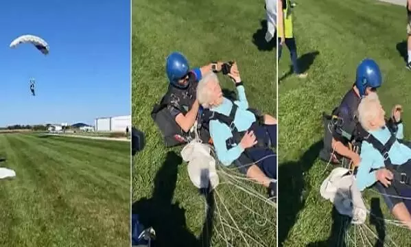 104-year-old woman skydives to create world record