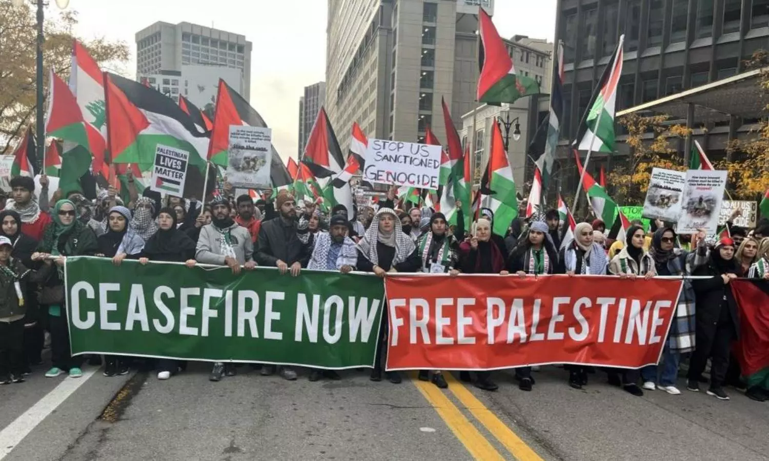 Thousands protest in New York City in support of Palestinians in Gaza