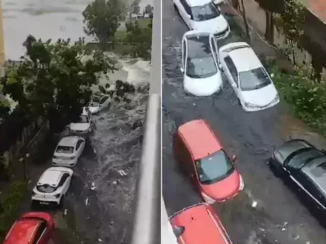 Parked cars swept away in Chennai floods ahead of Cyclone Michaung