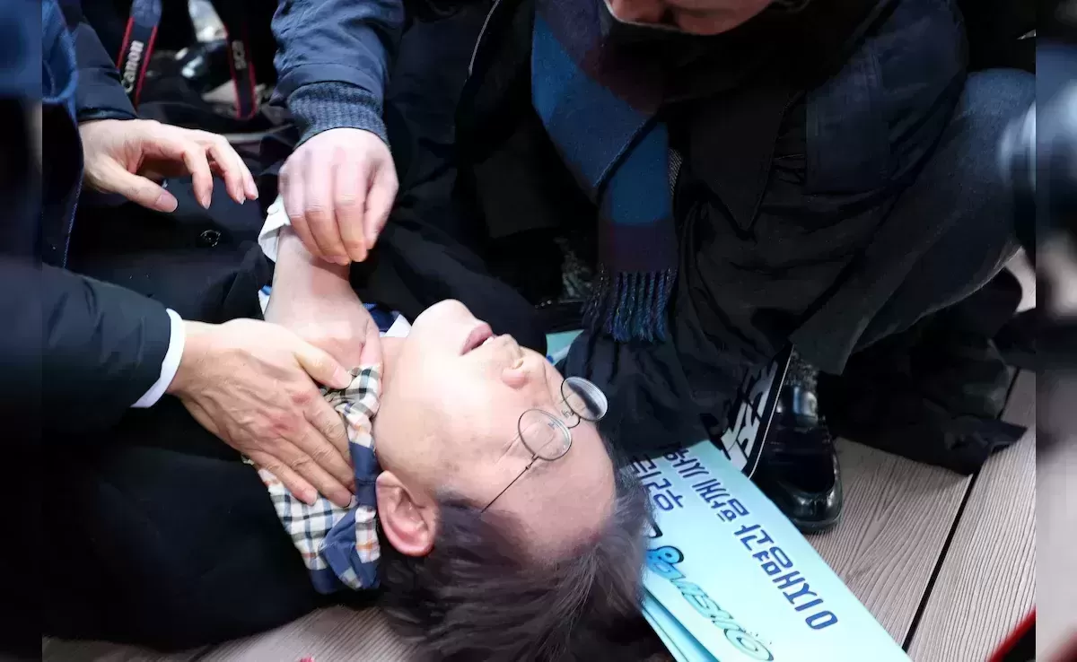 South Korean opposition leader stabbed while talking to reporters