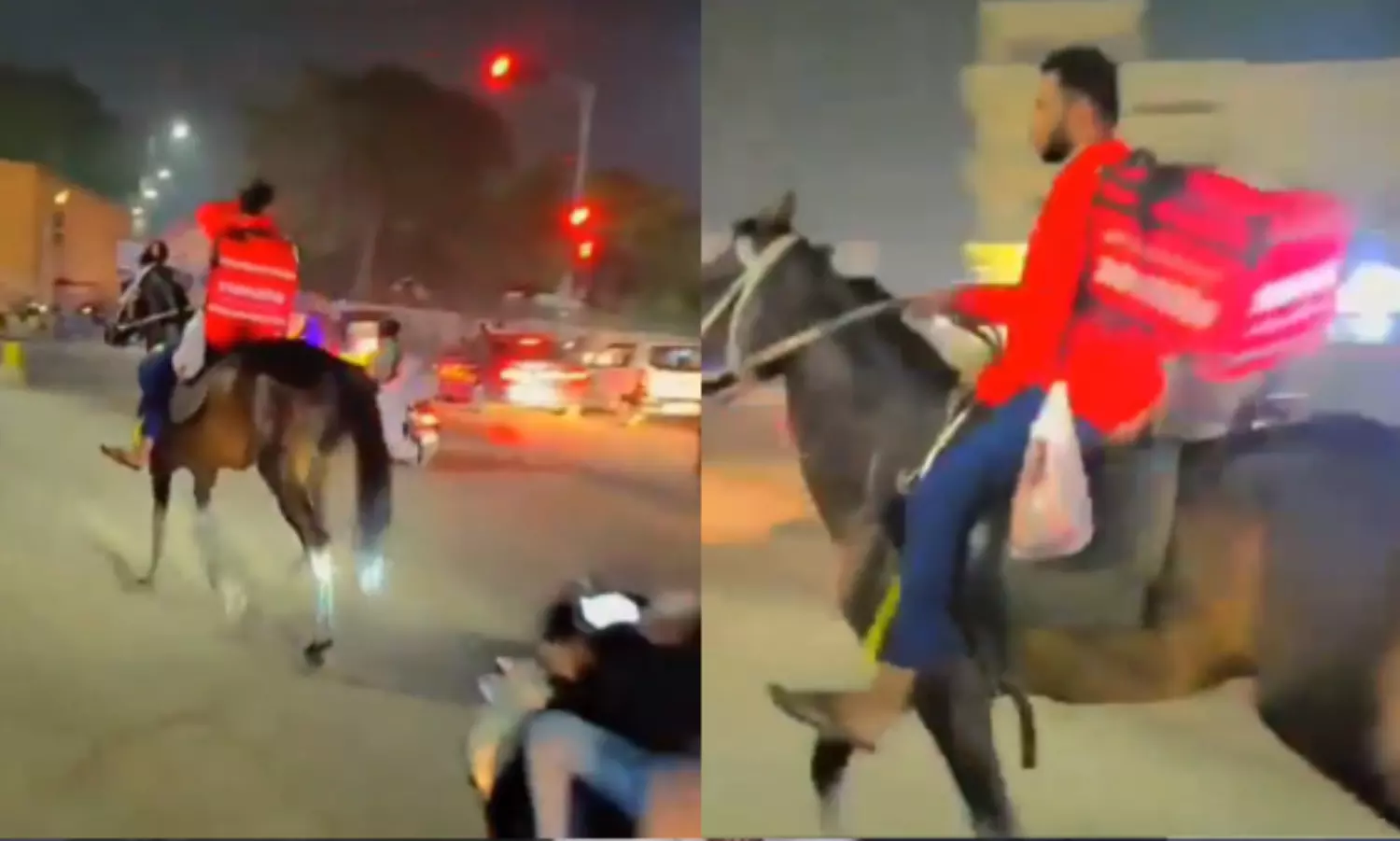 Hyderabad Zomato delivery agent beats fuel shortage riding horse