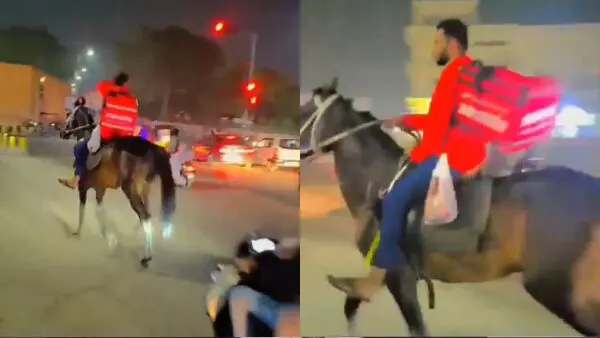Hyderabad Zomato delivery agent beats fuel shortage riding horse
