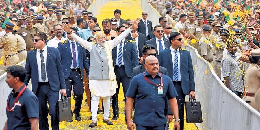 PM Modi’s Thrissur visit: City saffroned, roadshow; surname used 24 times in 19-min speech