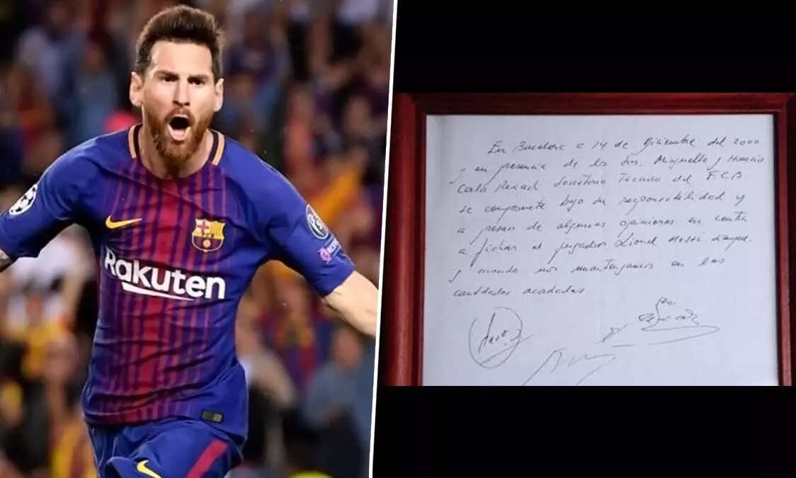 Messis first contract with Barca signed on a napkin,  now up for auction