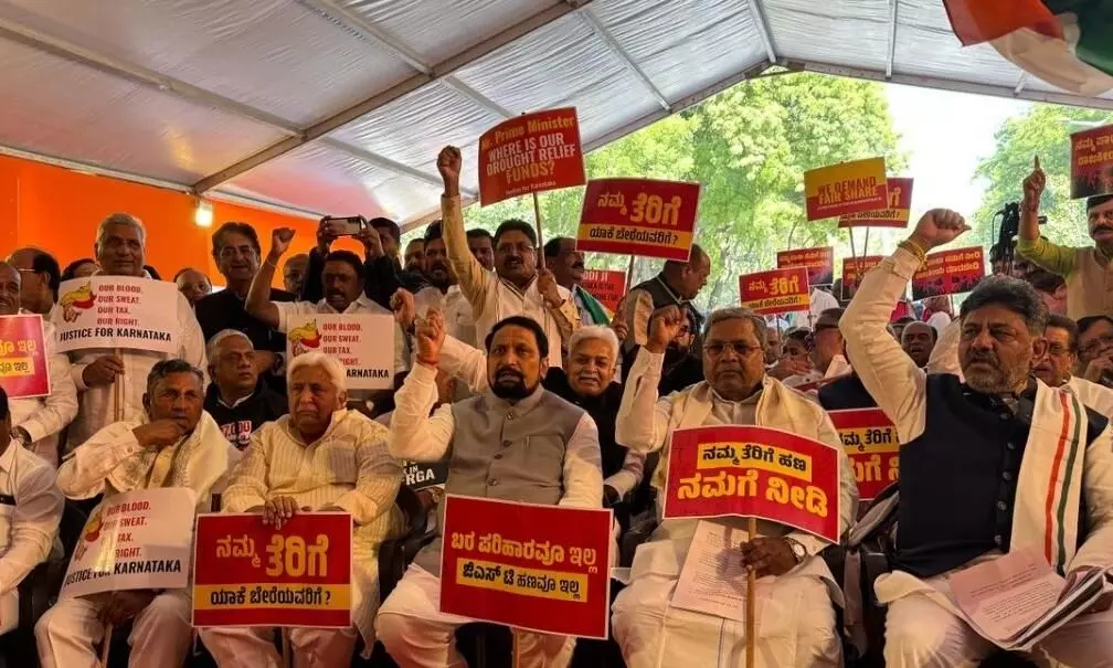 Siddaramaiah, ministers protest in Delhi against Centre’s ‘injustice’ to K’taka