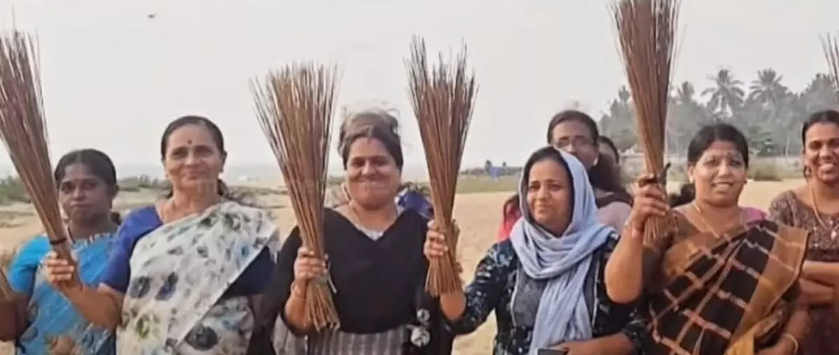 BJP women activists chase youngsters from Kerala beach with brooms