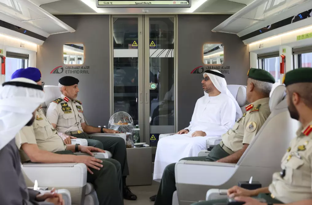 Etihad Rail, Sheikh Ahmed bin Tahnoun rides Abu Dhabi – Dubai passenger train prototype