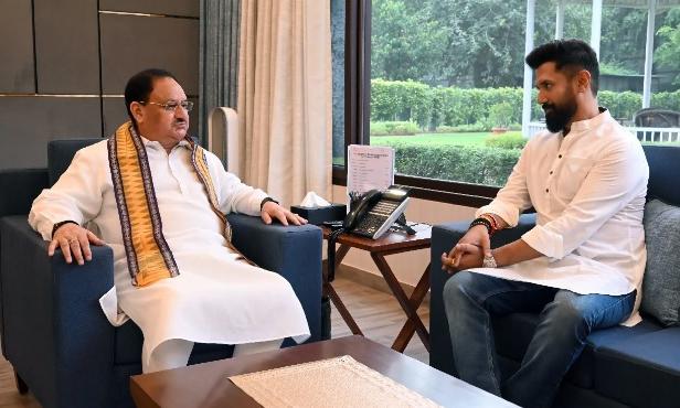 Chirag Paswan discusses seat-sharing in Bihar with BJP chief J.P. Nadda