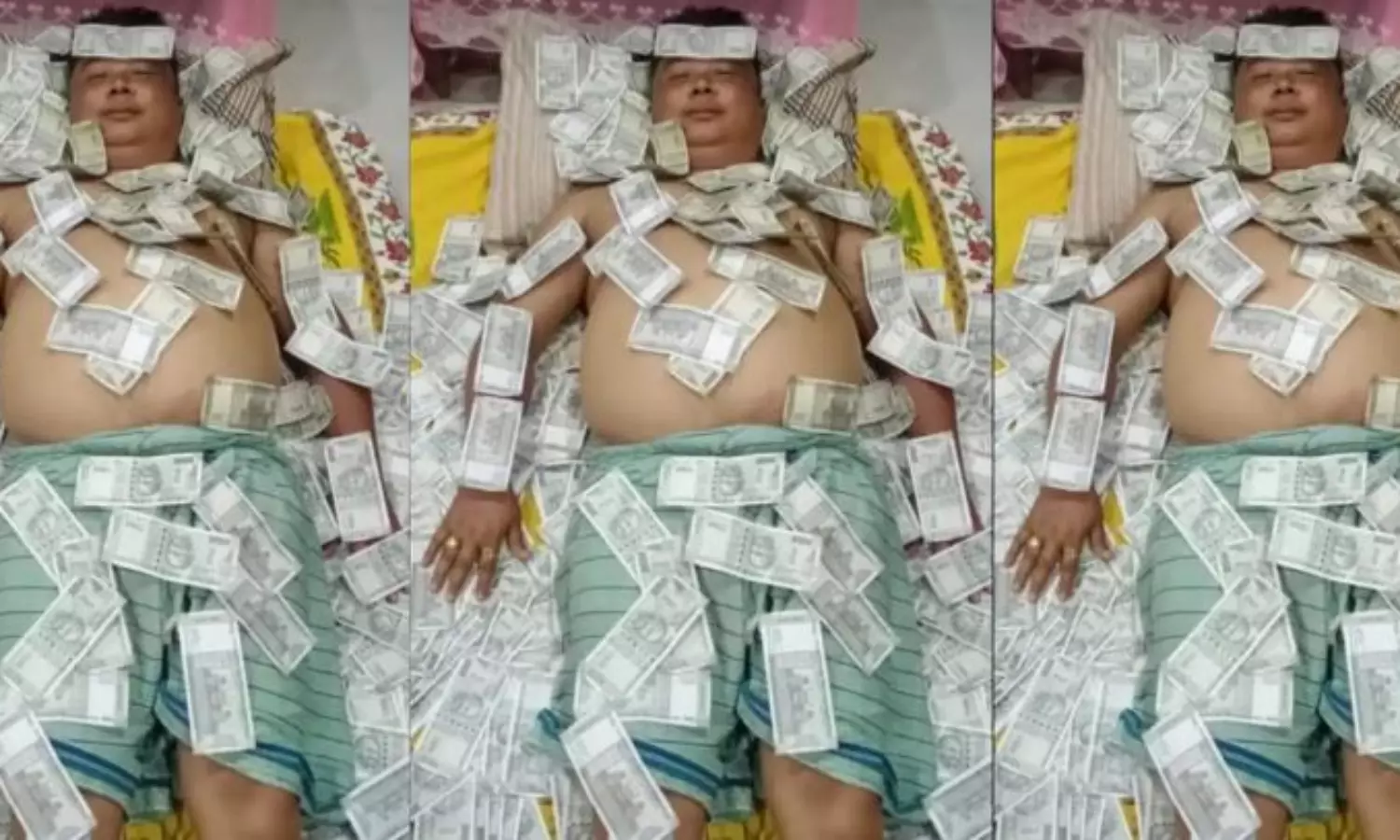 EDs eyes yet to reach BJP allys member sleeping semi-nude on pile of Rs 500 notes