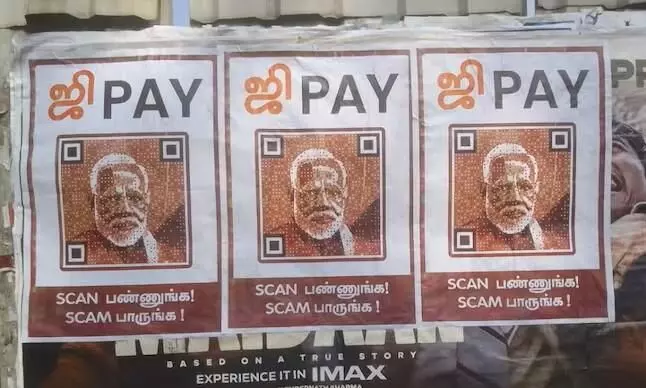 ‘Ji Pay’ posters in Tamil Nadu with QR Code in Modi’s image offer details of BJPs Scam