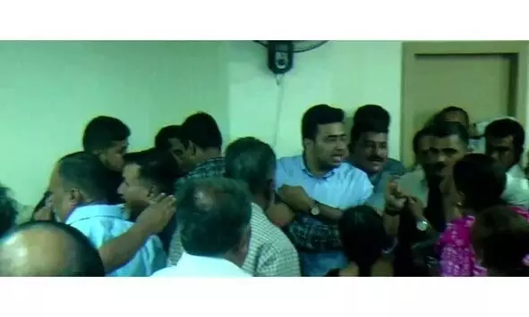 Tejasvi Surya confronts angry depositors who sought clarity on bank scam