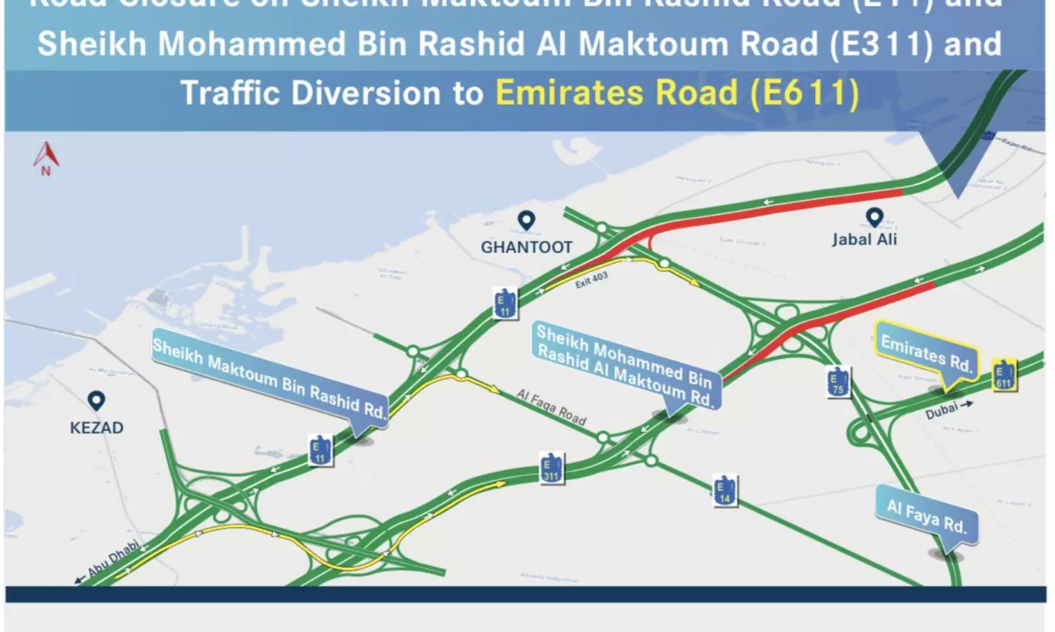 Abu Dhabi-Dubai major roads temporarily closed