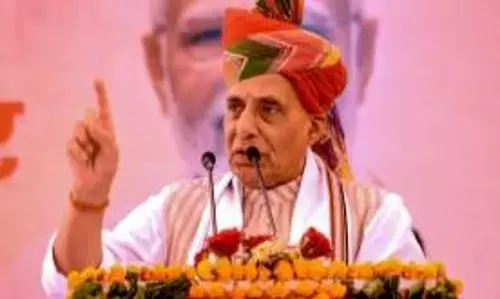 The Congress is trying to create tensions on religious lines: Rajnath Singh