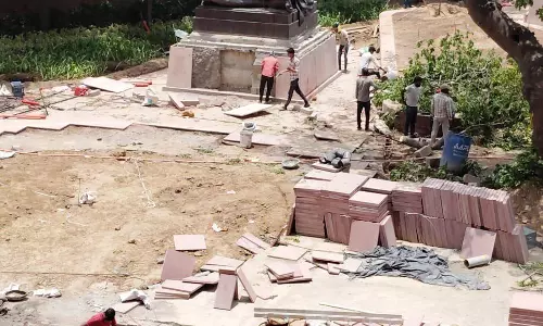 Gandhis statue at Parliament removed; opposition says atrocious