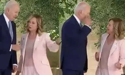 President Biden awkwardly salutes Italian PM Giorgia Meloni at G7 meet