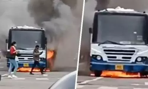 Quick action of driver saves passengers as bus catches fire in Bengaluru
