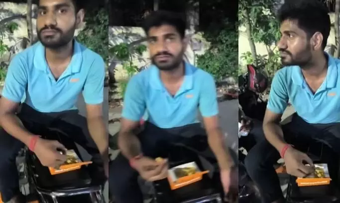 Deliveryman feasts on Delhi customers food order while being filmed