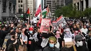 Pro-Palestinian protesters clash with police outside Israeli consulate amid DNC