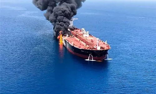 Greek-flagged tanker ablaze after Houthi attack, but no sign of oil spill