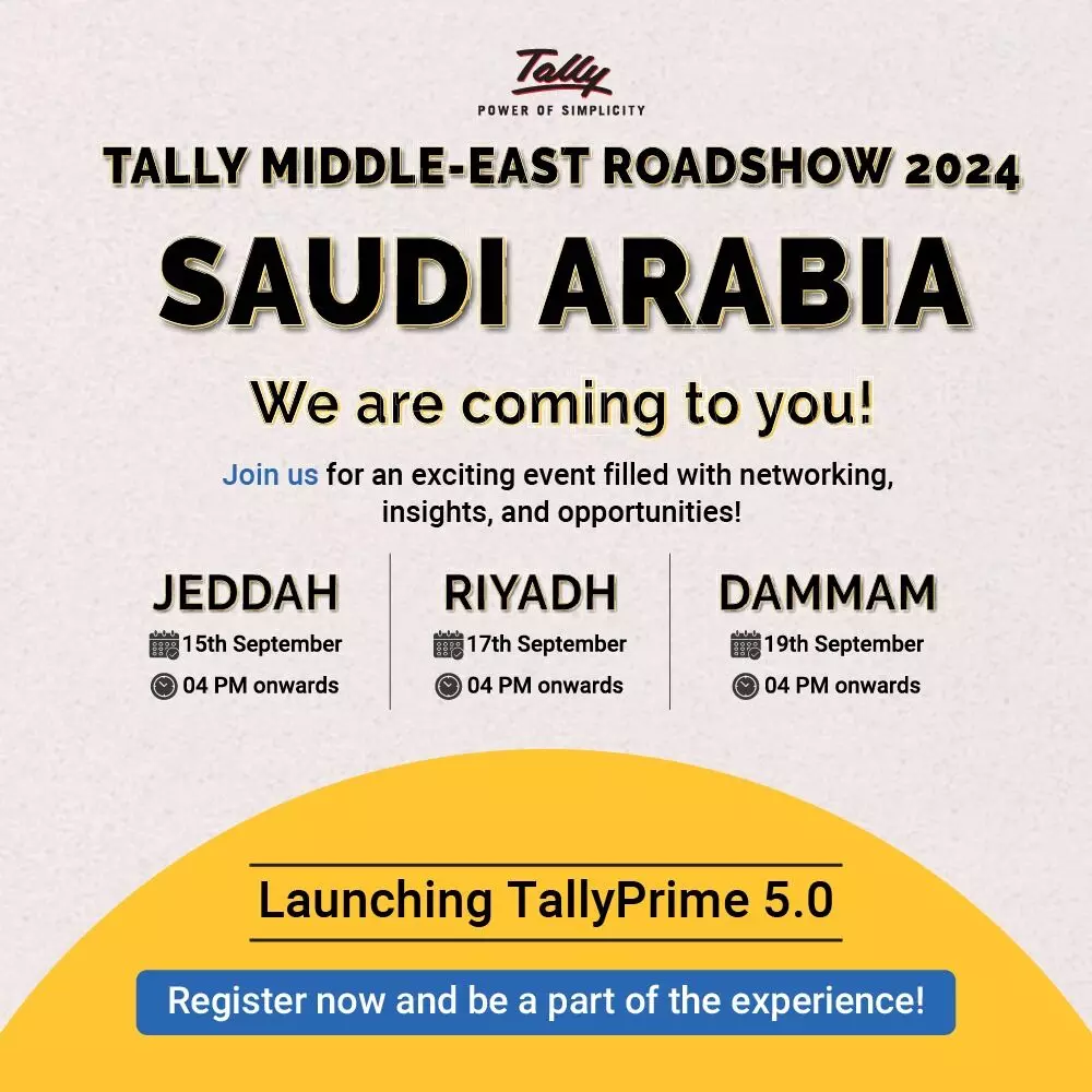 Tally Prime 5.0 Software launch roadshow in Saudi Arabia, E-invoicing in English, Arabic